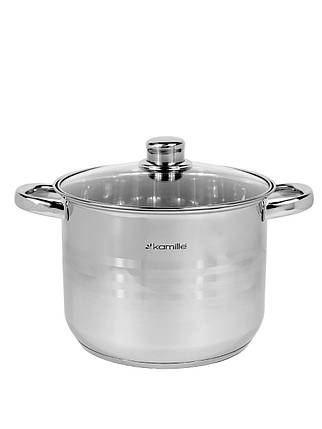 Каструля 15,5 л. з неіржавкої сталі Kamille KM 5406 зі скляною кришкою, фото 1
