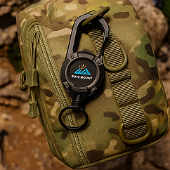 Брелок-карабін ретрактор Buye Mount з тросом 65 см. Тактичний карабін універсальний Чорний