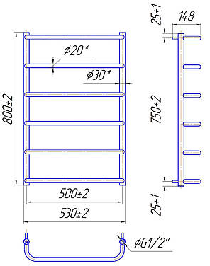 Рушникосушарка водяна MARIO Стандарт 800 х 530/500, фото 3