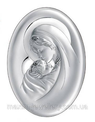 Срібна ікона "Богородиця з Ісусом" (130х100мм), фото 1