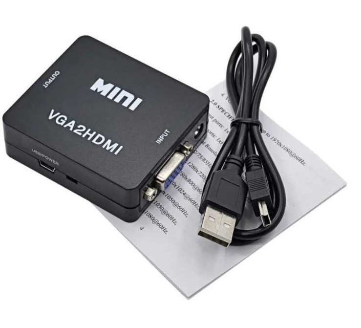 Конвертер відео VGA->HDMI +аудіо 1080P VGA2HDMI перехідник для монітора 3,5 мм живленням, фото 1