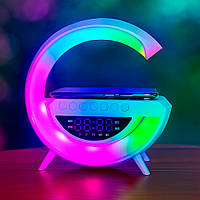 Нічник з Bluetooth-колонкою та бездротовою зарядкою BT-3401 — 3в1 світильник, годинник, зарядка для телефону