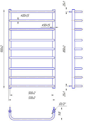 Рушникосушарка водяна MARIO Стандарт 900 х 530/500, фото 3