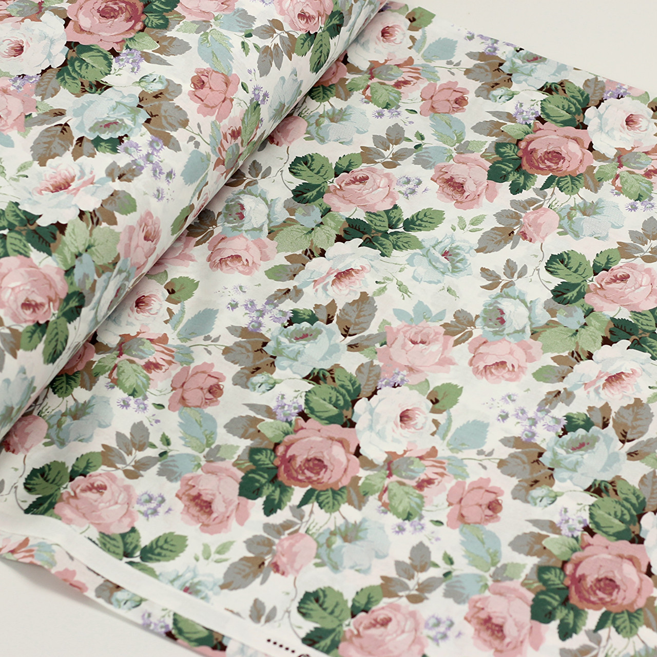 Ранфорс шириною 240 см "Густі вінтажні троянди" пудрові на білому тлі № N-3527, фото 1