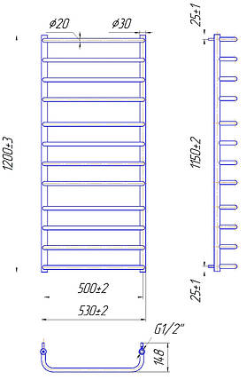 Рушникосушарка водяна MARIO Стандарт 1200 х 530/500, фото 3