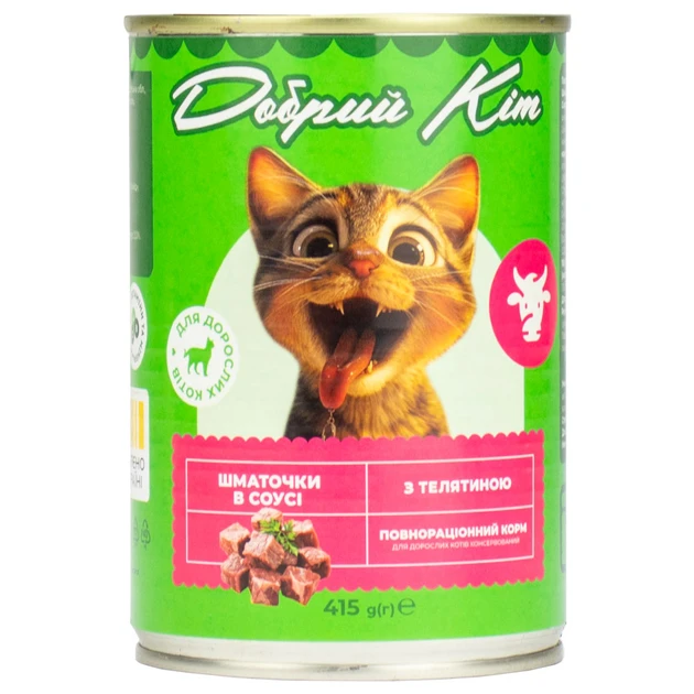 Консерви для котів Добрий Кіт шматочки з телятиною в соусі 415 ж/б, фото 1