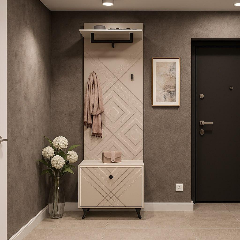 Стильна красива тумба для взуття з вішалкою 60 см на ніжках модерн в передпокій коридор ДСП Камео Сокме кашемір, фото 1