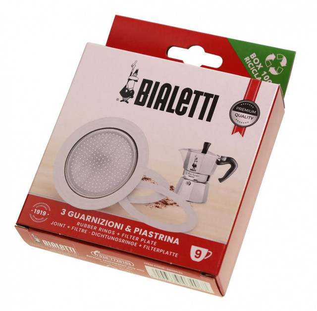 Комлект прокладок для Bialetti 9 cup, 3 уплотнителя + фильтр Guarnizione
