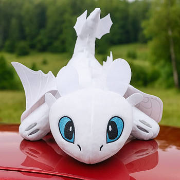 Іграшка на машину дракон Денна фурія, на клейкій основі Білий / Беззубик на машину / М'яка іграшка в машину