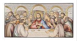 Срібна ікона "Тайна вечеря" з матовою емаллю (150х80мм.)
