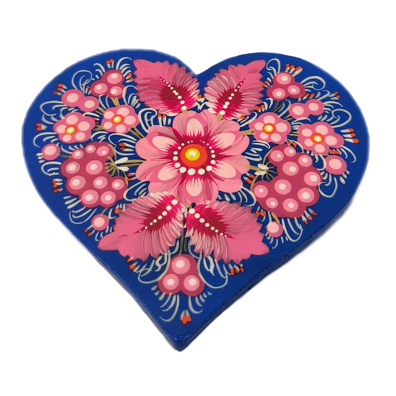 Деревяний магніт "Серце блакитне" 8*7,5 см, з петриківськи розписом , ручної роботи зроблений з любовю