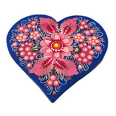 Деревяний магніт "Серце блакитне" 8*7,5 см, з петриківськи розписом , ручної роботи зроблений з любовю
