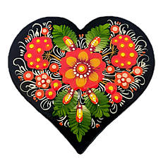 Деревяний магніт "Серце, чорне" 8*7,5 см, з петриківськи розписом , ручної роботи зроблений з любовю