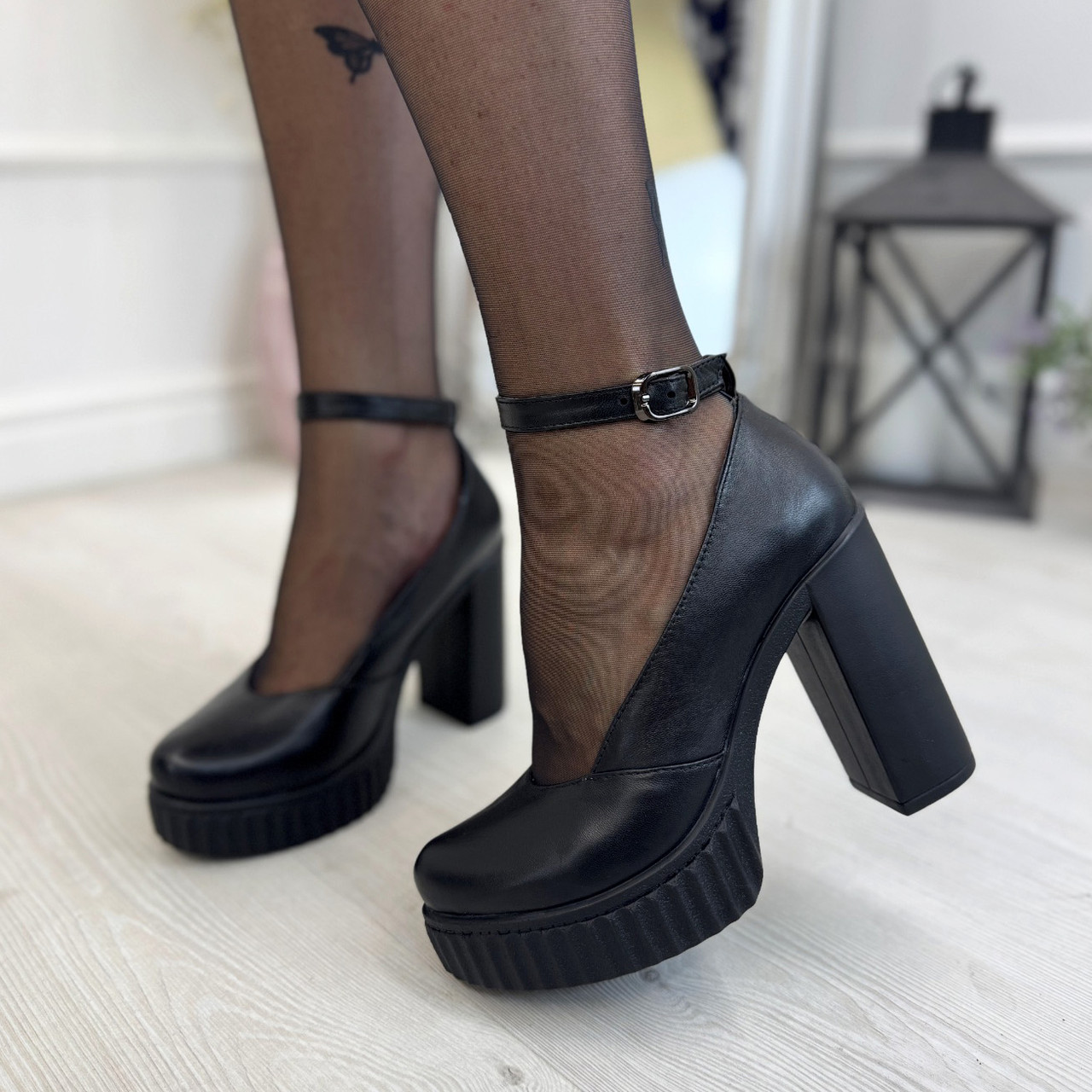 Жіночі туфлі на високих підборах, натуральна шкіра чорного кольору. 36-40 розміри, фото 1