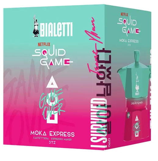 Гейзерная кофеварка Bialetti Moka Express Squid Game 130 мл. 3 чашки Гейзерная кофеварка Bialetti Moka Express Squid Game 130 мл. 3 чашки