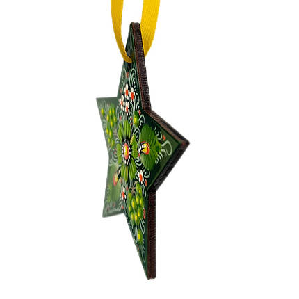 Фанерна підвіска "Зірка, зелена" 8*8,5 см., з петриківським розписом, ручної роботи., фото 2