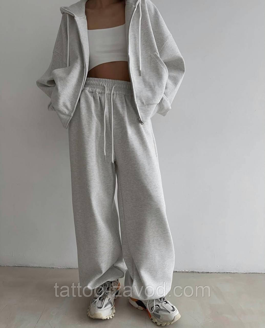 Базовий костюм жіночий толстовка на блискавці з капюшоном і штани оверсайз двонитка люкс 42-46 48-54, фото 1