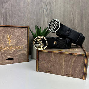 Шкіряний жіночий пояс поясний YSL. Пояс із натуральної шкіри чорний