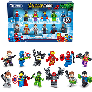 Фігурки лего набір супергероїв марвел, набір фігурок супер герої Халк, Людина Павук, Супермен