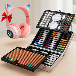 Набір для малювання 145шт + Подарунок Бездротові навушники VZV-23M / Розсувний набір для творчості у валізі