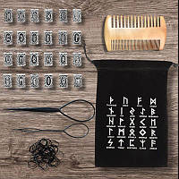 Набор для плетения с руническими бусинами + гребень (24 шт)