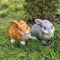 Комплект фігур Зайці сірий і русий (24×16×16 см), 2 шт - садові фігури з полістоуну, садово-паркові  фігурки
