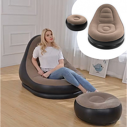 Надувне крісло диван 2в1 з пуфиком для ніг A-Sofa до 150 кг Кавовий