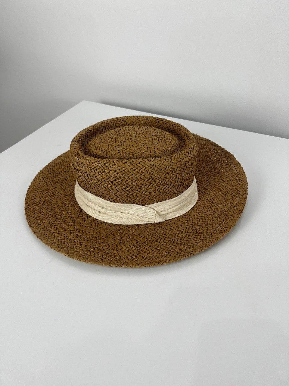 Капелюх річна солом'яний пляжна з прямими полями і плоским верхом 8307318, фото 1