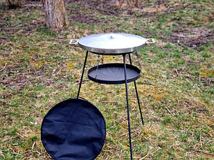 Набір САДЖ Сковорода з диска із нержавіючої сталі  + кришка із нержавіючої сталі 50 см з підвісом  для розведення багаття