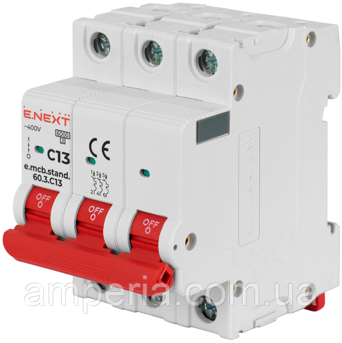 Модульний автоматичний вимикач e.mcb.stand.60.3.C13, 3р, 13А, C, 6кА