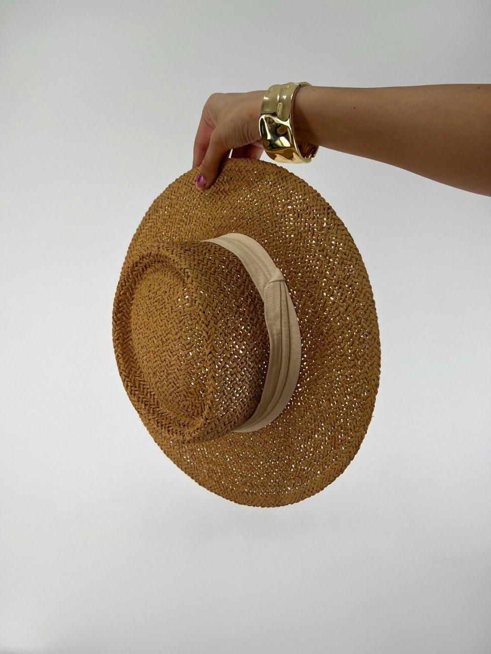 Капелюх річна солом'яний пляжна з прямими полями і плоским верхом 83GO318, фото 1