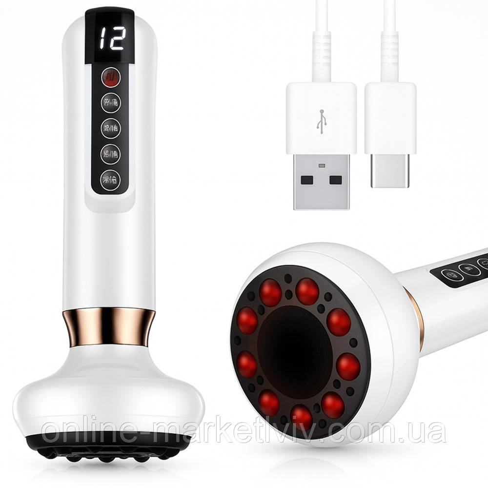 Акумуляторний вакуумний масажер від целюліту, 12 режимів, з USB, Білий / Антицелюлітний масажер, фото 1