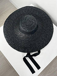 Жіноча чорна капелюх солом'яний з прямими широкими полями 8307375