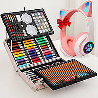 Набор для рисования 145шт + Подарок Беспроводные наушники Cat VZV-23M / Детский набор для творчества