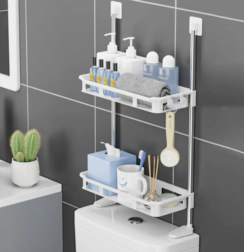 Органайзер двоярусний стелаж для ванної та туалету 30×14×58 см, фото 1