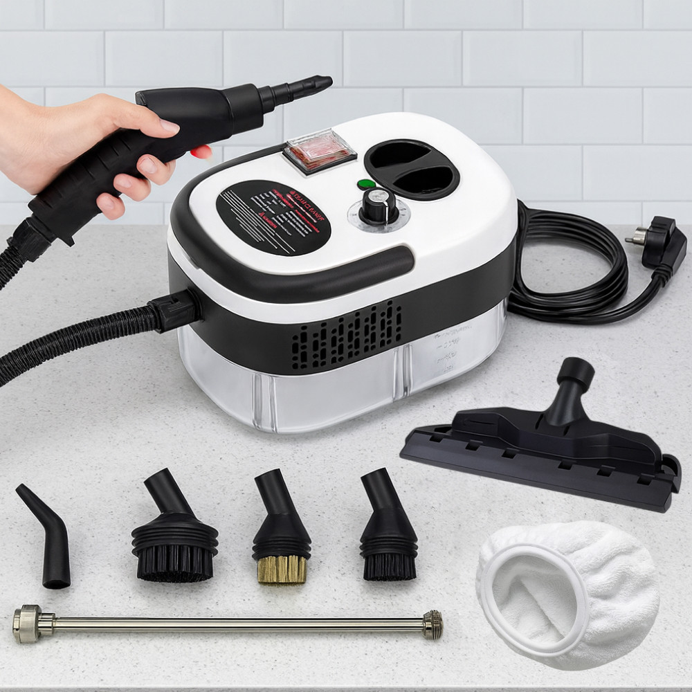 Портативний пароочисник для дому, 2500Вт, 1,2л + 7 насадок / Парогенератор для прибирання / Паровий очищувач, фото 1