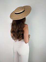 Жіночий солом'яний капелюх з широкими полями на літо зі стрічкою 83GO374