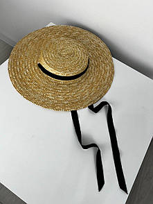Жіночий солом'яний капелюх з широкими полями на літо зі стрічкою 83gu374