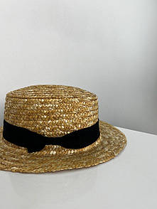 Жіноча літнє солом'яний капелюх з прямими полями і стрічкою 8307376