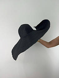 Жіночий чорний капелюх солом'яний із вигнутими широкими полями 1007526