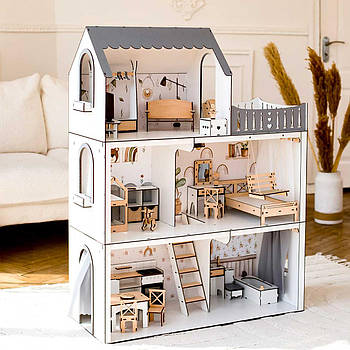 "ЛЮКС ЛАЙТ ЕКО" ляльковий будиночок NestWood для Барбі + вітальня