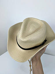 Жіночий ковбойський капелюх солом'яний із вигнутими полями та стрічкою 1007527