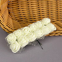 Фоаміранові трояндочки з фатіном 1 букет (12шт) - Айворі