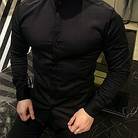 Однотонная мужская рубашка S,M,L,XL,XXL с длинным рукавом делового стиля