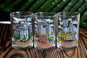 Набір рюмок (3шт) склянних з написом "Дніпро", 50мл