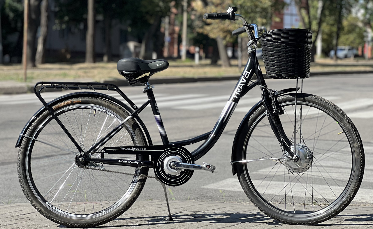 Електровелосипед електро байк 26" Corso Travel TR-26454 350W 36V 10Ah на зріст 152-175 см чорний, фото 1