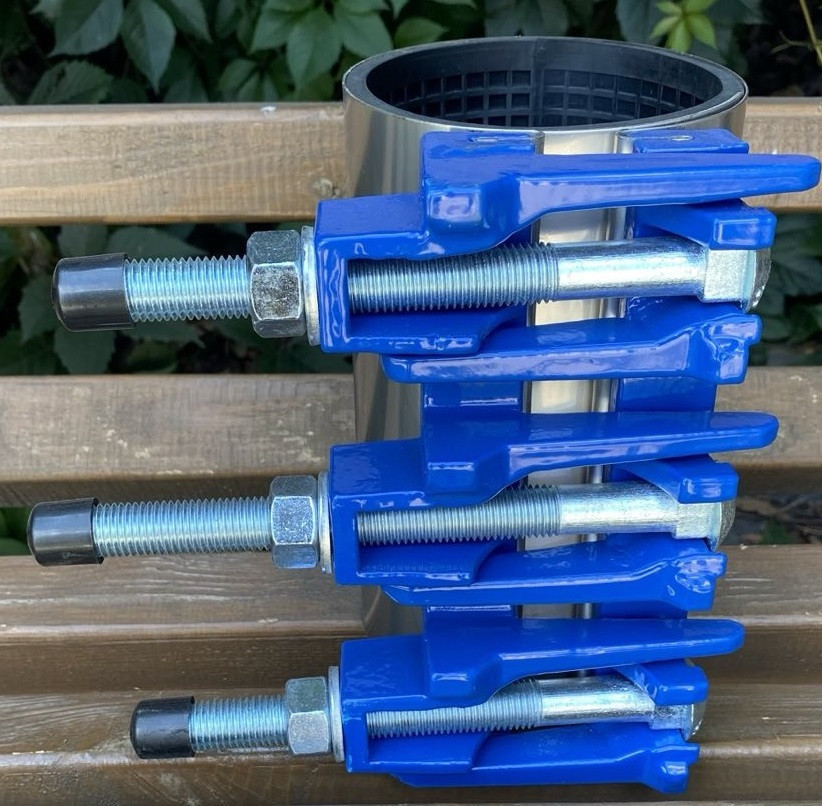 Хомут ремонтний нерж Ду 100 (108-118мм) L=200 Ч.Кр, фото 1