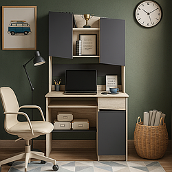 Стильний сучасний маленький письмовий комп'ютерний стіл для ноутбука 90 см з надбудовоюСашок ДСП Летро крафт білий, графіт