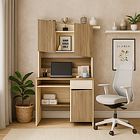 Сучасний маленький комп'ютерний письмовий стіл 90 см для ноутбука з надбудовою тумбою Сашок ДСП Летро