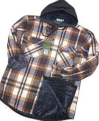 Сорочка-куртка з капюшоном Hetai vd-2005 на хутрі картата, тепла чоловіча сорочка на зиму класична 5XL